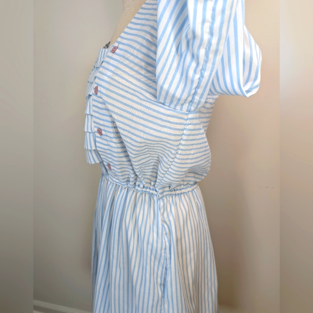 Vintage John Roberts cotton blend striped, modest, coquette maxi dress  12. - Picture 4 of 14